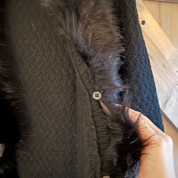 NWOT Lovestitch Black Faux Fur Trim Coatigan - Picture 5 of 14